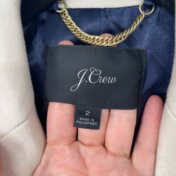 J. Crew Navy Blue Topcoat with White Contrast Lapel in Double Serge Wool size 2 - Picture 11 of 13